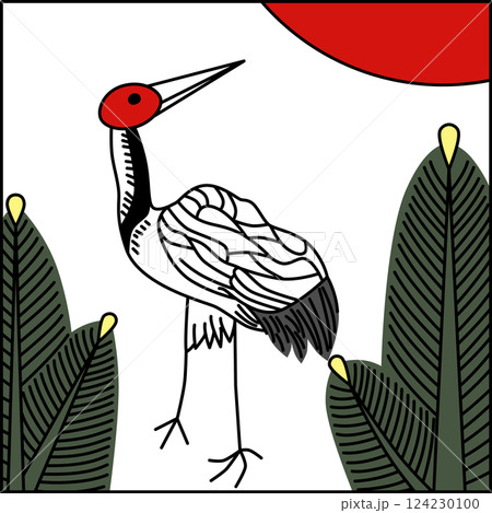 カラー正方形花札　睦月　松　鶴　1月　松に鶴 124230100