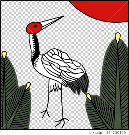 カラー正方形花札　睦月　松　鶴　1月　松に鶴 124230100