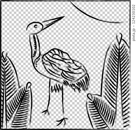 Brush-written square Hanafuda card - January, Pine and Crane - January, Pine and Crane 124230102