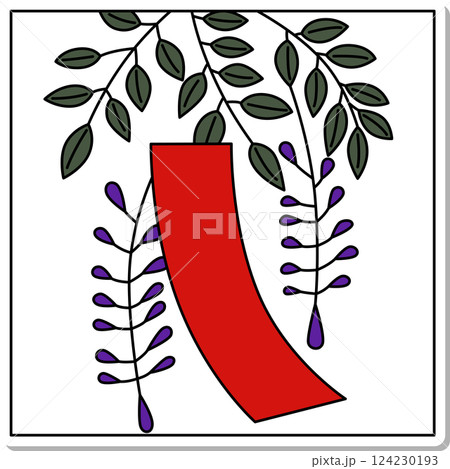 ステッカー風正方形花札　卯月　藤　赤短　4月　藤に赤短 124230193