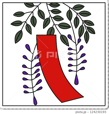 ステッカー風正方形花札　卯月　藤　赤短　4月　藤に赤短 124230193