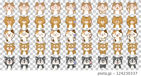 Cute cat and dog facial expression set color 124230337