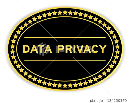 Black and gold color oval label sticker with word data privacy on white background 124230579