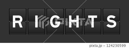 Black color analog flip board with word rights on gray background 124230599