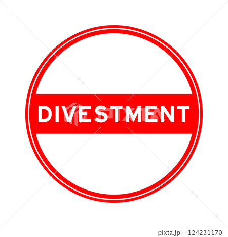 Red color round seal sticker in word divestment on white background Red color round seal sticker in word divestment on white background 124231170