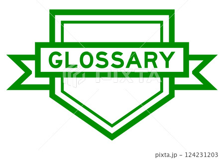 Vintage green color pentagon label banner with word glossary on white background 124231203