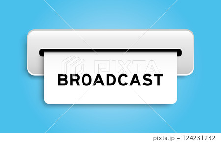 White coupon banner with word broadcast from machine on blue color background White coupon banner with word broadcast from machine on blue color background 124231232