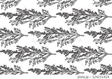 Line art botanical seamless plant pattern with berries vector illustration.Black outline repeating floral pattern in white background. Graphic design for Fashion Cover Textile Coloring Page Print Card 124231428