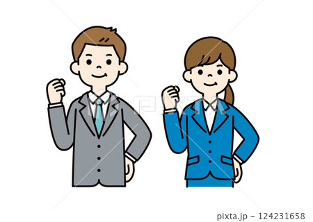 元気にガッツポーズをする、男女の会社員のシンプルなベクターイラスト素材＿カラー 124231658
