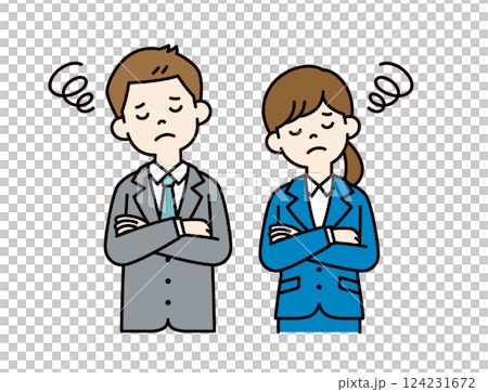 Simple vector illustration of male and female office workers thinking with their eyes closed_Color Simple vector illustration of male and female office workers thinking with their eyes closed_Color 124231672