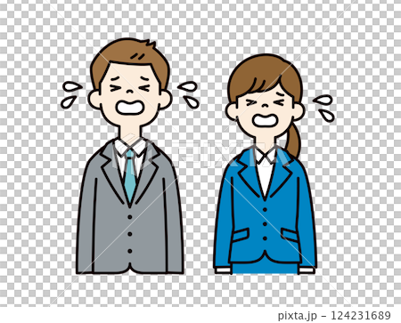 A simple vector illustration of a crying male and female office worker_Color 124231689