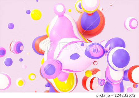 Abstract 3d art background with colorful marble spheres floating. liquid blobs. soap bubbles. 124232072