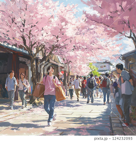 桜満開の中の人々 124232093