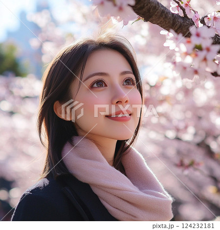 桜と若い女性 124232181