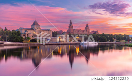 Oder River waterfront in Szczecin Poland at dawn 124232229