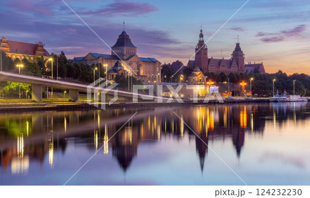 Oder River waterfront in Szczecin Poland at dawn 124232230
