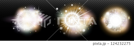 Set of flash light effect with glare and glow on a transparent background. Magic, rainbow glow, shining light, stars, optical flares for design, photomontage, New Year and holiday projects. Set of flash light effect with glare and glow on a transparent background. Magic, rainbow glow, shining light, stars, optical flares for design, photomontage, New Year and holiday projects. 124232275