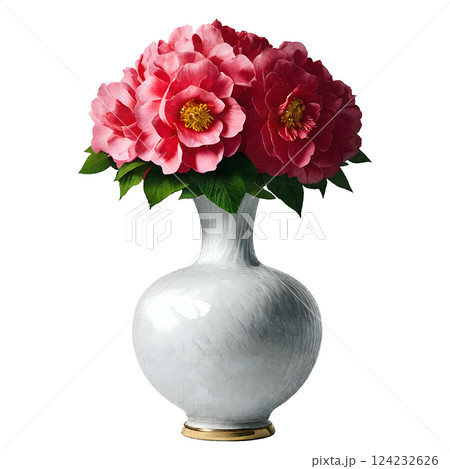 花瓶に生けられた椿 124232626