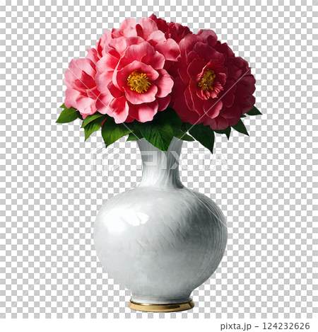 花瓶に生けられた椿 124232626