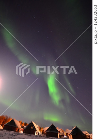 Inari, Finland, is located within the Arctic Circle and has a high chance of seeing the Northern Lights. 124232653