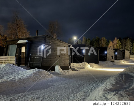 Inari, Finland, is located within the Arctic Circle and has a high chance of seeing the Northern Lights. 124232685