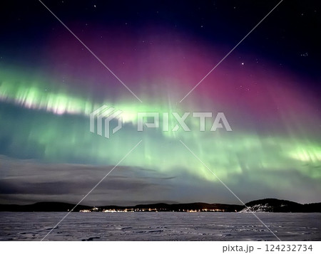 Inari, Finland, is located within the Arctic Circle and has a high chance of seeing the Northern Lights. 124232734