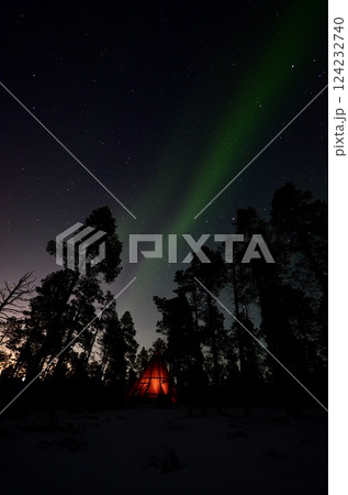 Inari, Finland, is located within the Arctic Circle and has a high chance of seeing the Northern Lights. 124232740
