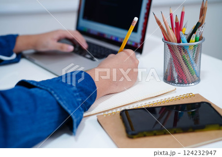Teenage using tablet for communication, search data internet website to learn. 124232947