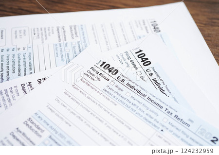 Tax form 1040 U.S. Individual Income Tax Return, business finance. 124232959