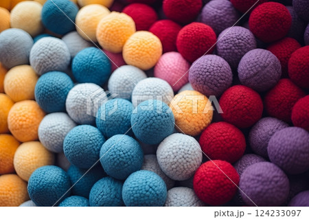 Round balls of colourful wool Round balls of colourful wool 124233097