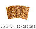 Chinese Peanut and Sesame Bar,Peanut brittle crisp candy isolated on white background with clipping path.Thai snack.Top view. 124233198