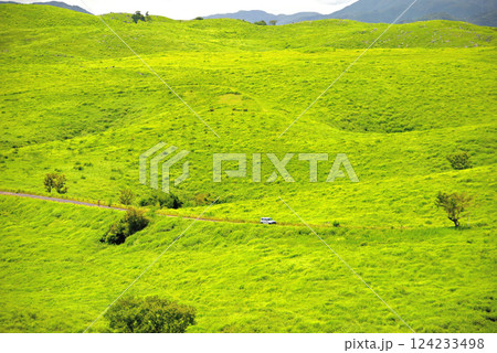 中国地方・秋吉台・秋吉台カルストロード、草原を快適に走り抜ける車、美東展望所より・山口県美弥市(8) 124233498