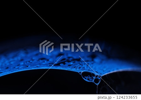 Blue liquid edge, bright rainbow, waves motion, bubbles background, bubbles connection, phenomenal abstraction, perfect glossy shapes, beautiful science 124233655