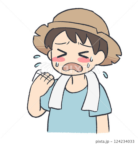 汗をかく帽子の男性のイラスト 124234033