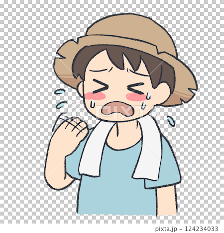 汗をかく帽子の男性のイラスト 124234033