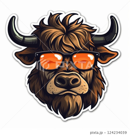 Cool Highland Cow with Sunglasses and Funky Hair Style 124234039