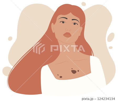 Skin cancer and melanoma woman illustration. Cancer awareness month women screening. Personal health Skin cancer and melanoma woman illustration. Cancer awareness month women screening. Personal health 124234134