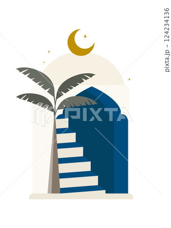 Santorini poster design, Greece. Travel and tourism and sightseeing. Modern design. Greek architecture 124234136