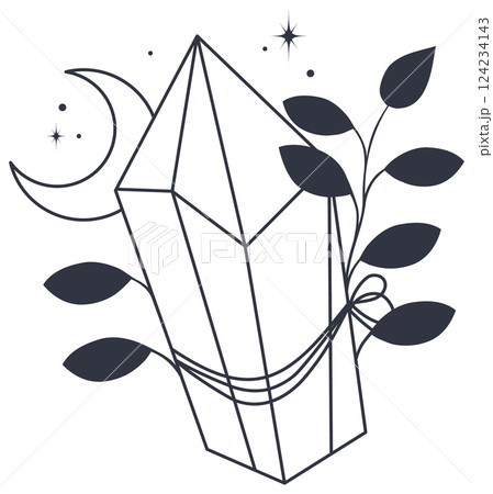 Line art crystal sticker. Healing crystal esoteric sketch icon. Hand drawn astrology symbol. Witchcraft 124234143
