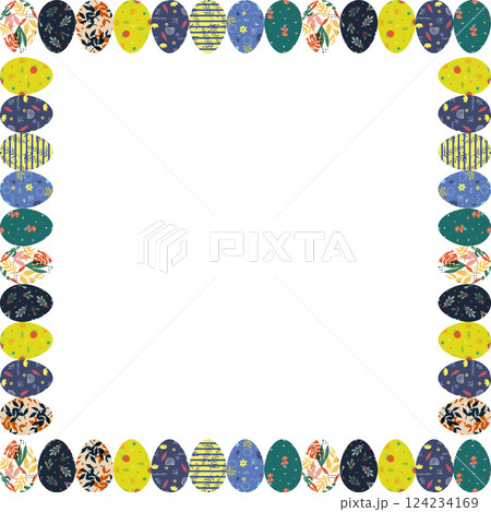 Colorful painted Easter eggs square frame. Easter holidays border frame design template 124234169