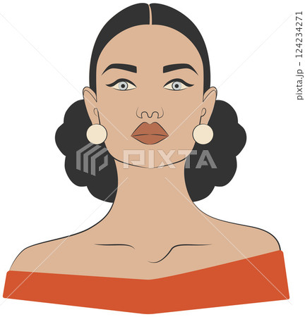 Pop art pinup girl illustration. Retro color style comic glamour colorful lady. Portrait of pop art woman pin-up Pop art pinup girl illustration. Retro color style comic glamour colorful lady. Portrait of pop art woman pin-up 124234271