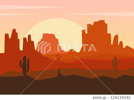 Death Valley National Park illustration. Rocky Desert landscape, american valley 2d art 124234282