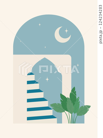 Greek coastal town flat color vector illustration. Summer holiday in Greece. Mediterranean vacation Greek coastal town flat color vector illustration. Summer holiday in Greece. Mediterranean vacation 124234283