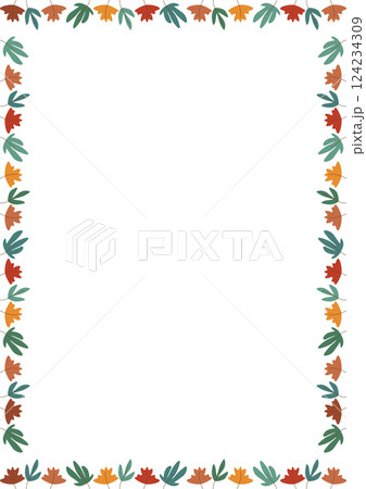 Colorful leaves autumn simple frame. Thanksgiving border template. Frame with empty space for your text 124234309