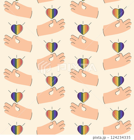 Hand and rainbow lgbt heart illustration. Celebrate pride month icon. LGBT elements pride month 124234335