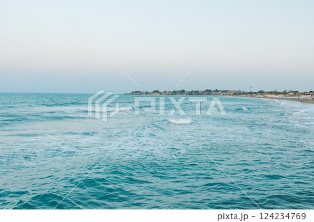 Azure coast, Mediterranean sea at sunset. Beautiful seascape Azure coast, Mediterranean sea at sunset. Beautiful seascape 124234769