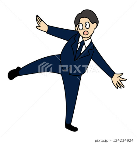 回避ポーズのスーツを着た男性のイラスト 124234924