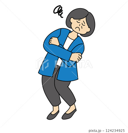 腕を組む体調不良のミドル女性のイラスト 124234925