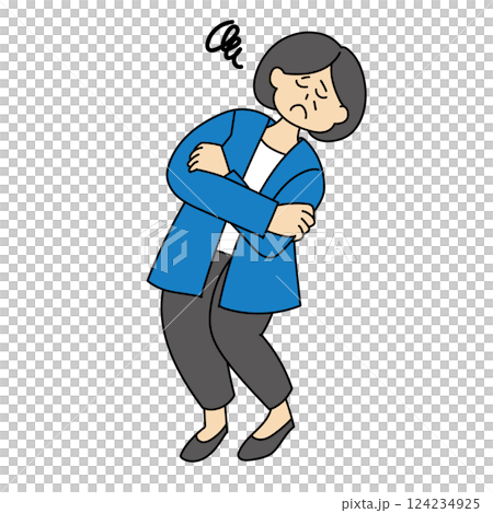 Illustration of a middle-aged woman in poor health with her arms folded Illustration of a middle-aged woman in poor health with her arms folded 124234925