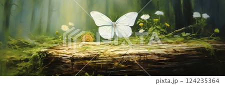 Butterfly sitting on tree bark 124235364